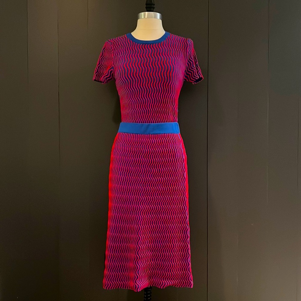 Opening Ceremony, size S/P, blue/red knit knee length skirt